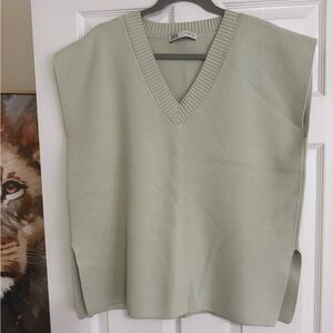 Zara Sage Green V-Neck Knit Vest